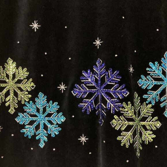 Quacker Factory Winter Wonderland Small Black Velour Tunic Sequin Snowflakes New - Picture 3 of 9